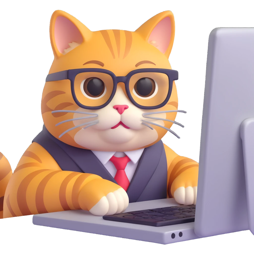 IT cat wearing glasses coding on a computer, playful style emoji