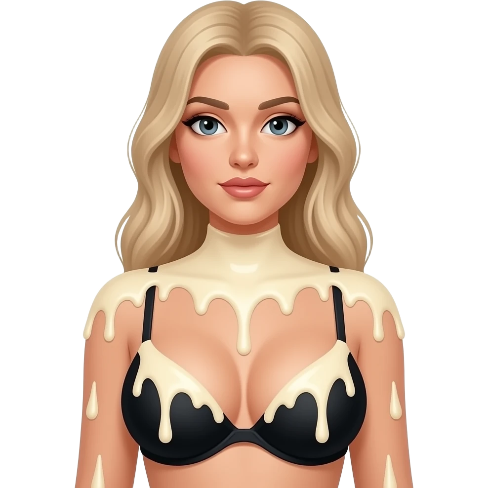 Sexy fothuc woman withReally big boobs in black bra with cream dripping off of it. emoji