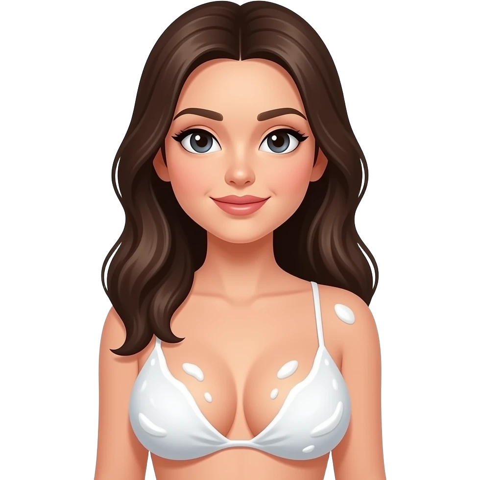 Naked beautiful woman with massive boobs covered in white cream emoji