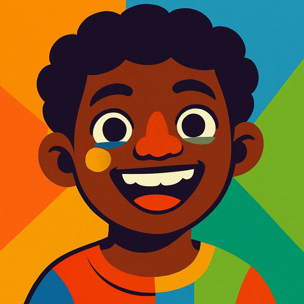 face of an Afro-Peruvian boy, smiling and joyful, vibrant and colorful style emoji