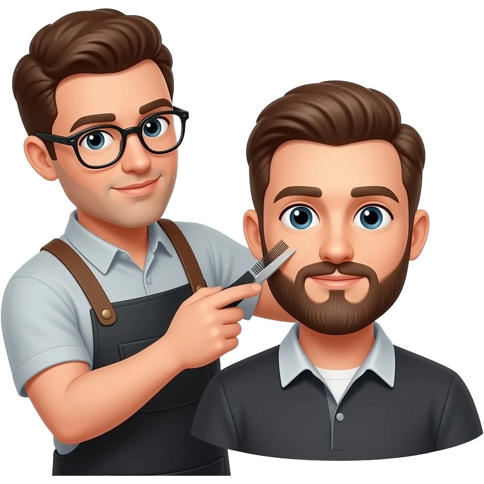 male hairdresser cutting another males beard emoji