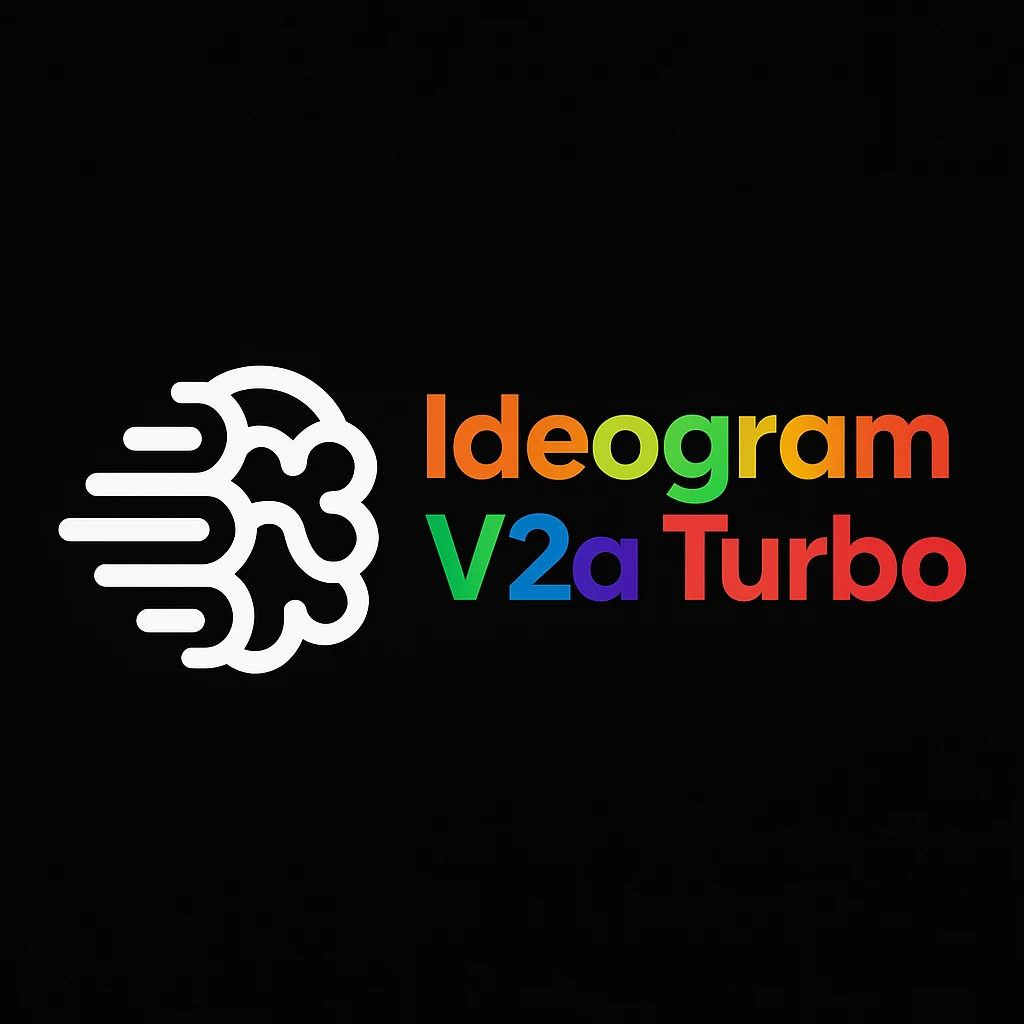 make a non gradient solid but colorful text of "Ideogram V2a Turbo", black background, add this logo too,  emoji