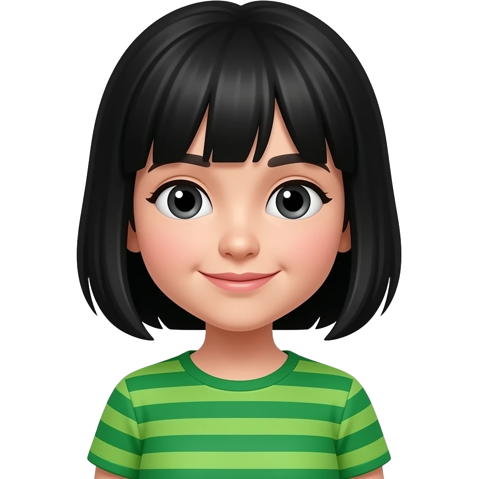 girl kid with black hairs wear a vibrant green color stirpe emoji