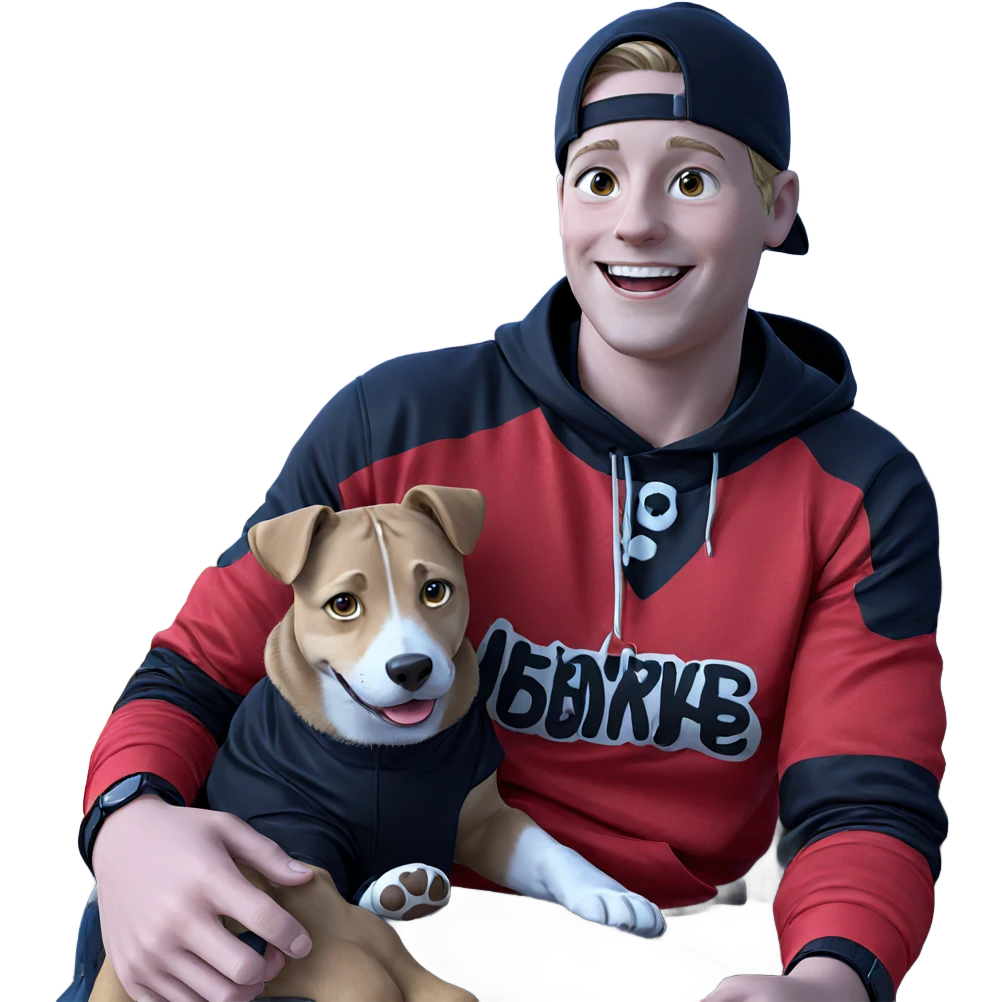 boy with dog and smile emoji