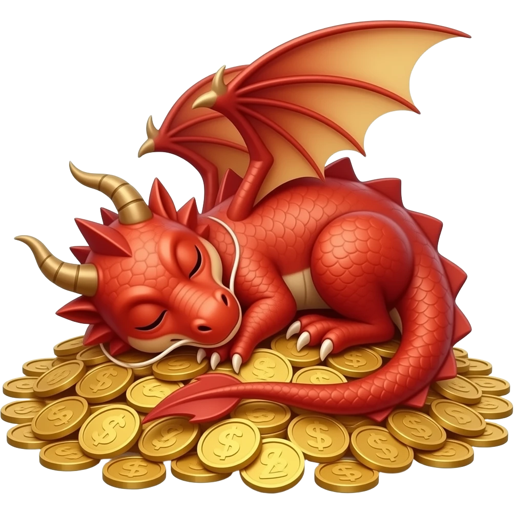 red dragon sleeping on a mount of coins emoji