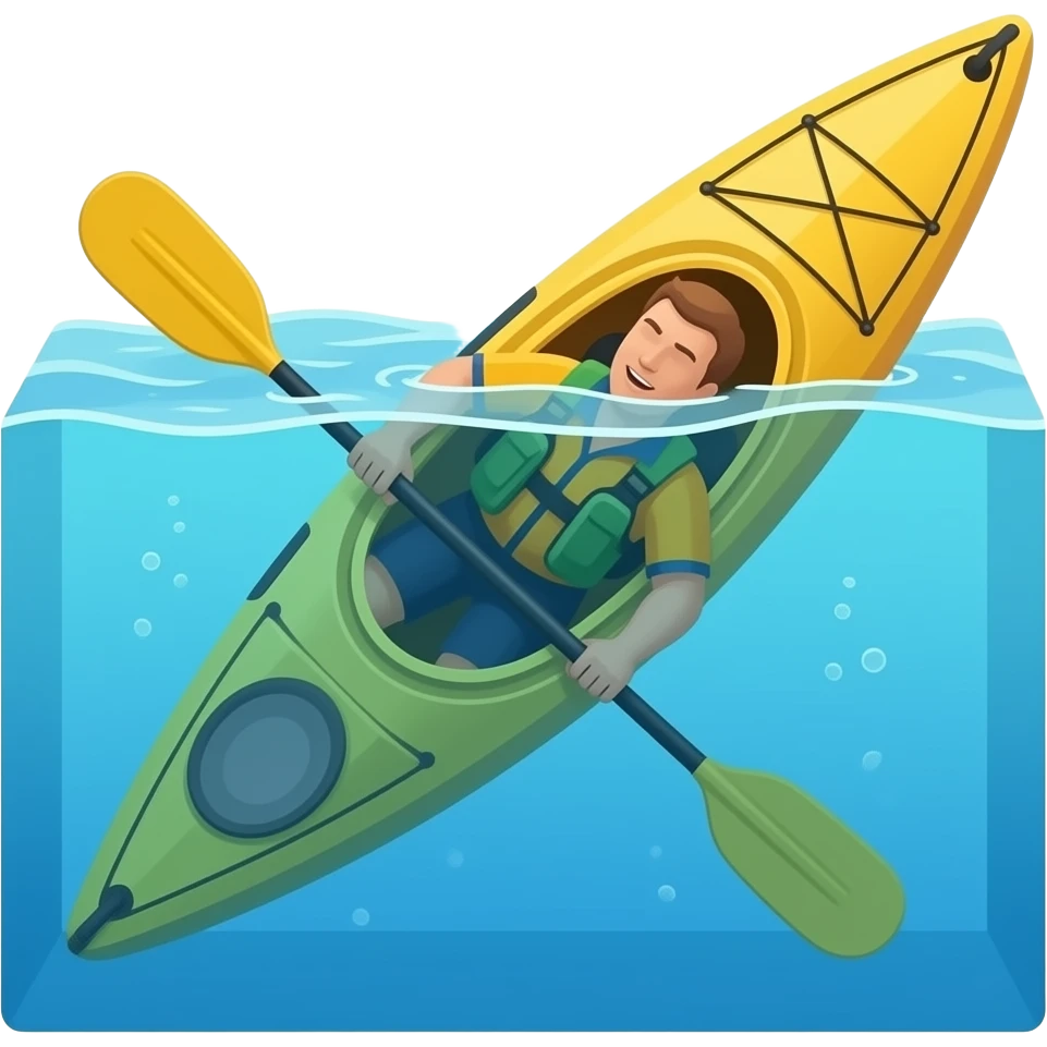 empty kayak with a kayaker sinking in the water emoji
