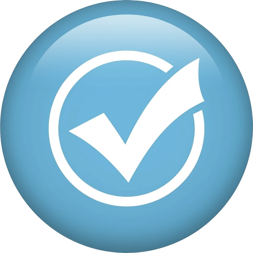 Fait un rond bleu clair avec un logo du thème validé blanc au millieu du rond emoji