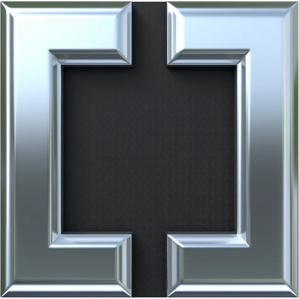 Single chrome 3D square bracket "[" with sharp 90 degree corners,  bold thick rectangular shape with horizontal serifs at top and bottom,  mirror polished metal, chromatic aberration, isolated,  pure black background, sticker style, 1:1 emoji