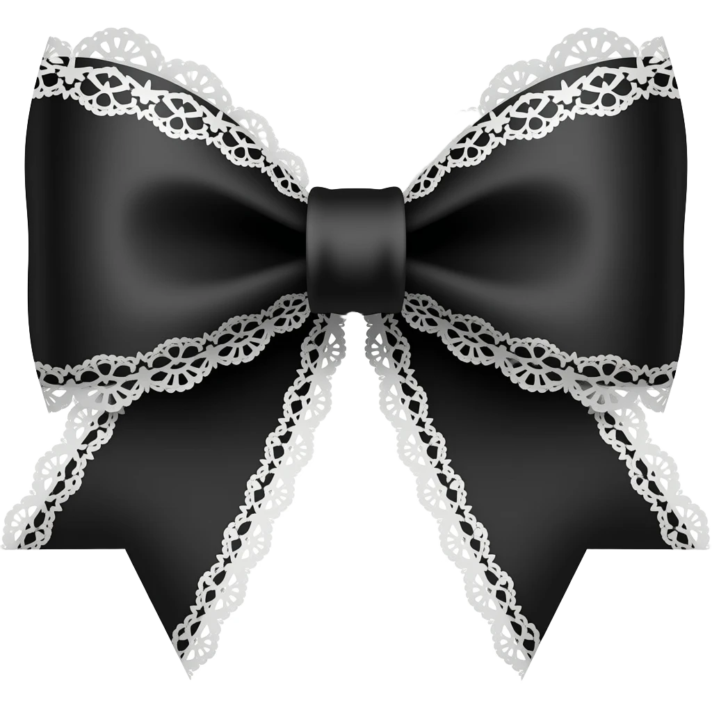 black bow with white lace along the edges emoji