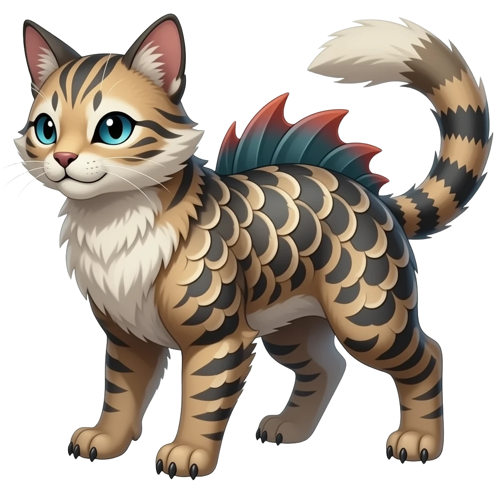 unique-patterned finned epic legendary vintage antique aesthetic quadrupedal fuzzy fury scaly feral fantasy-Civet-Luxray-Corsola-Amaura-Aurorus-Primarina-Vaporeon-Milotic-Furret-Fakémon-fusion-hybrid-creature emoji