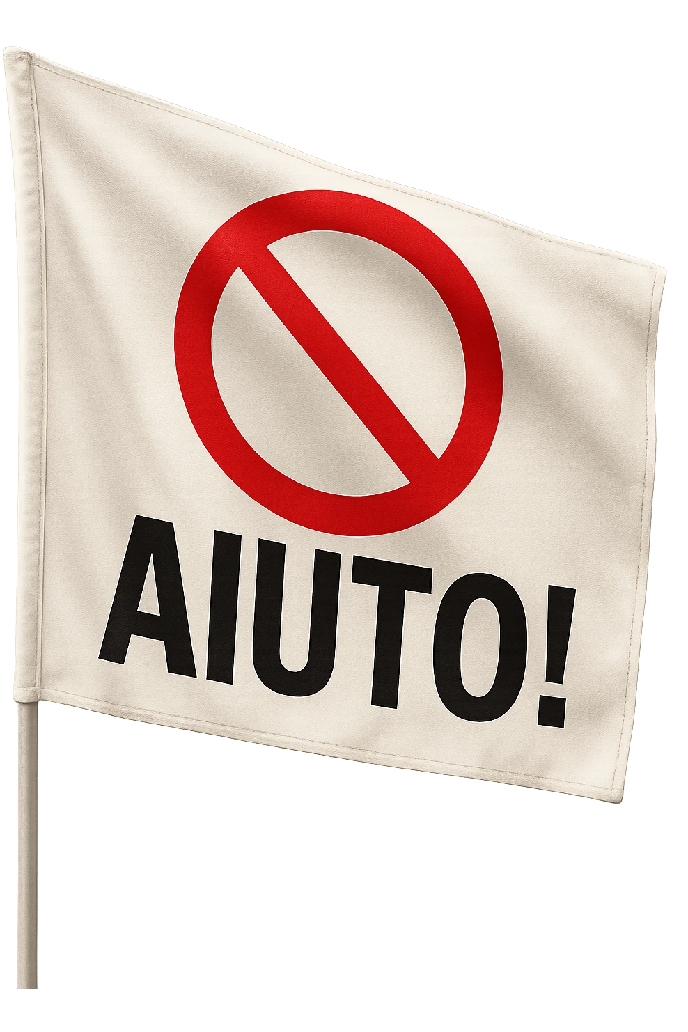 BANDIERA CON LA SCRITTA "AIUTO!" E DIVIETO SOPRA, iperrealistico 4k emoji