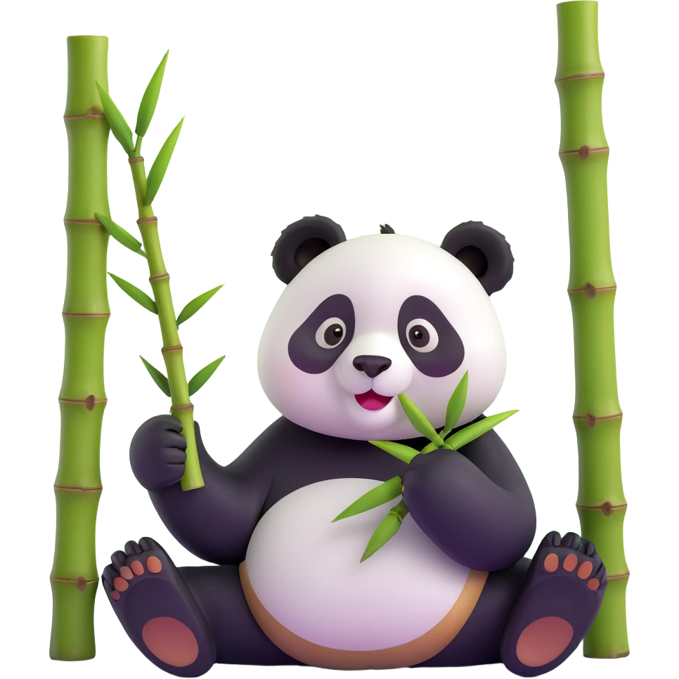 panda eating bamboo in forrest background, close up pose emoji
