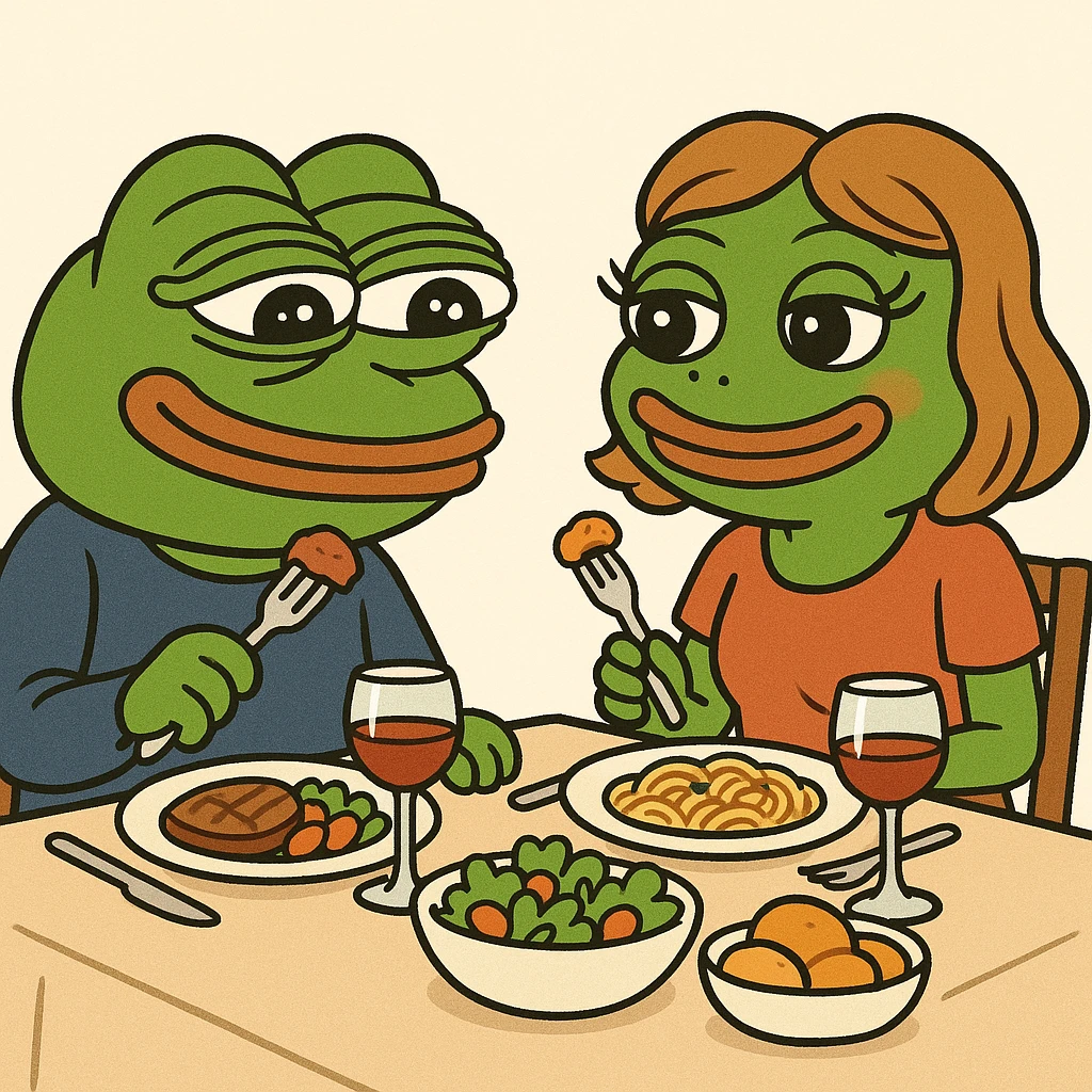 create a pepe on couple dinners, white background emoji