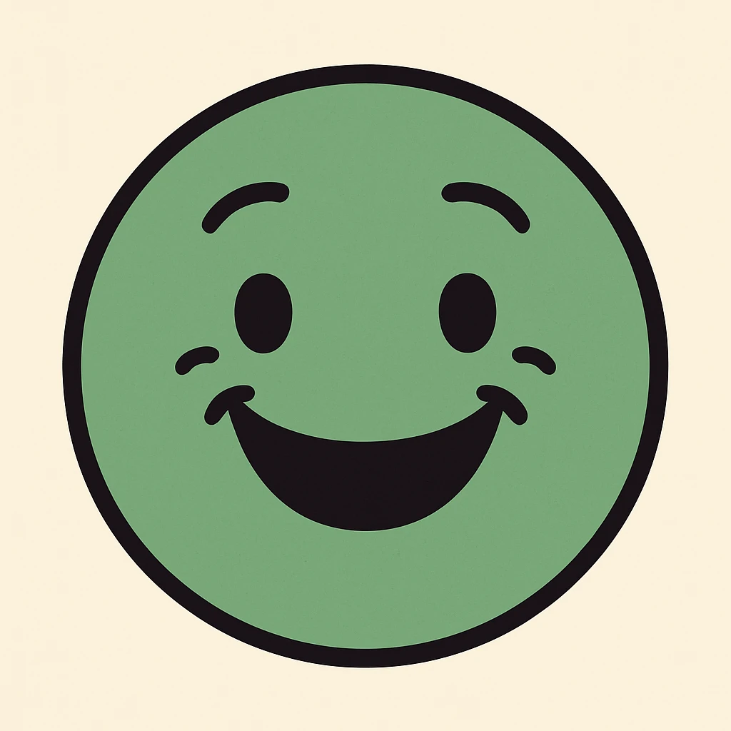 Create an emoji for 'Good' in a flat, colorful, minimal style with a happy face and green color, matching the style of the reference image. emoji