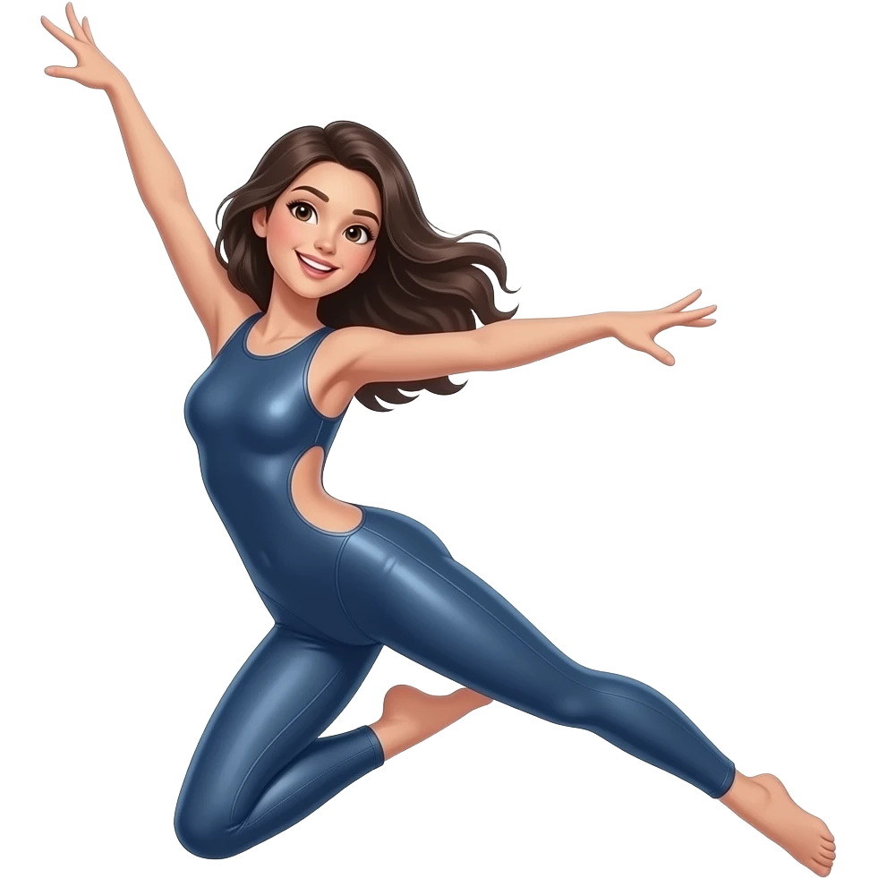 crea un emoji di una ragazza mora con la pelle chiara che fa danza aerea con una tuta stretta emoji
