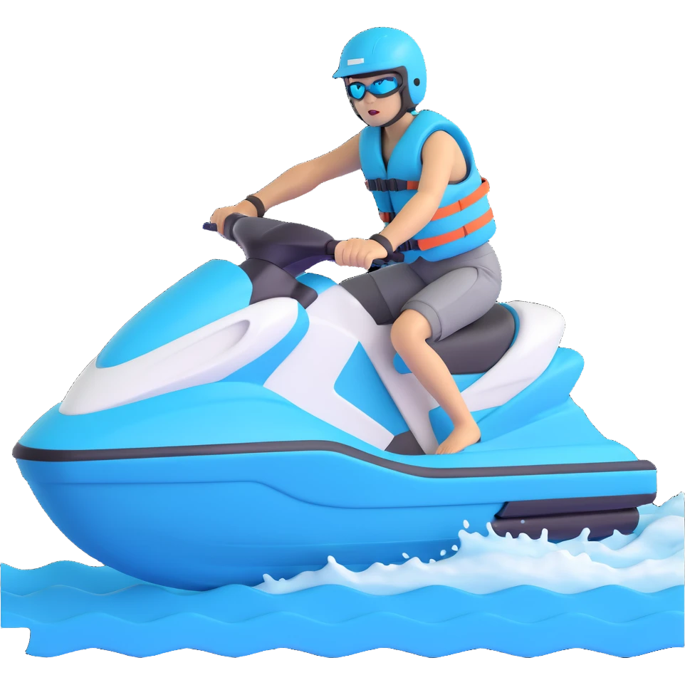 white and turquoise jet ski with a person riding wearing a life jacket clean modern design emoji