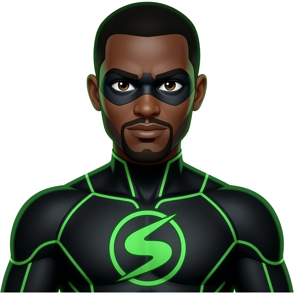 Anime black male superhero suite all black and green lines green boost emoji