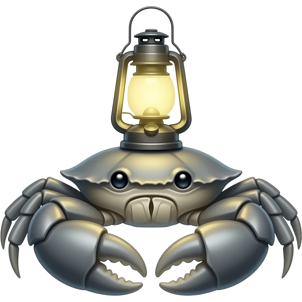 A Gray crab with a lantern on its back facing forward emoji