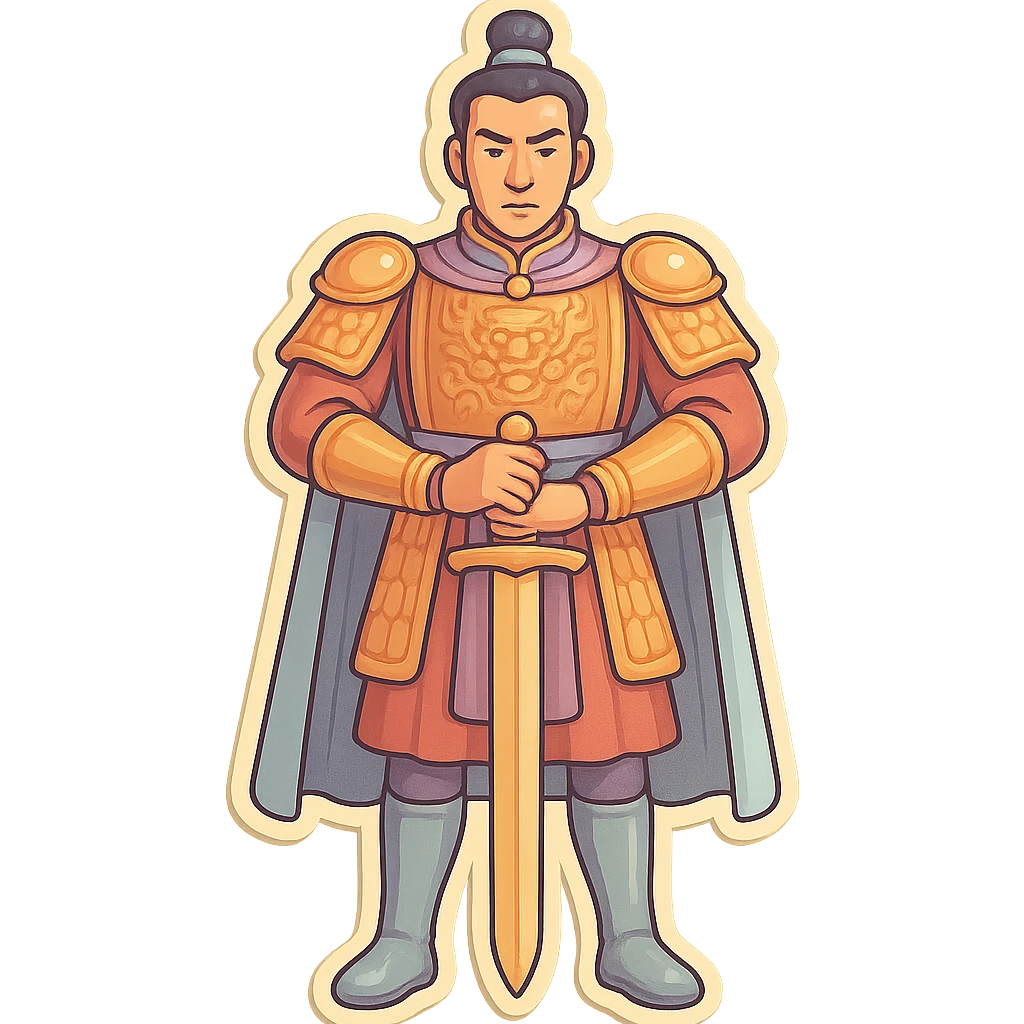 Full-length front view of a general with elongated legs in retro-sticker style. High detail with pronounced shadows and highlights, clean lines, soft rounded shapes. Use a pastel palette including #98B5BC, #B5B3C1, #C9A3C9, #E4C0CA, #F7DCD1, #F7C0AA. Transparent background. emoji
