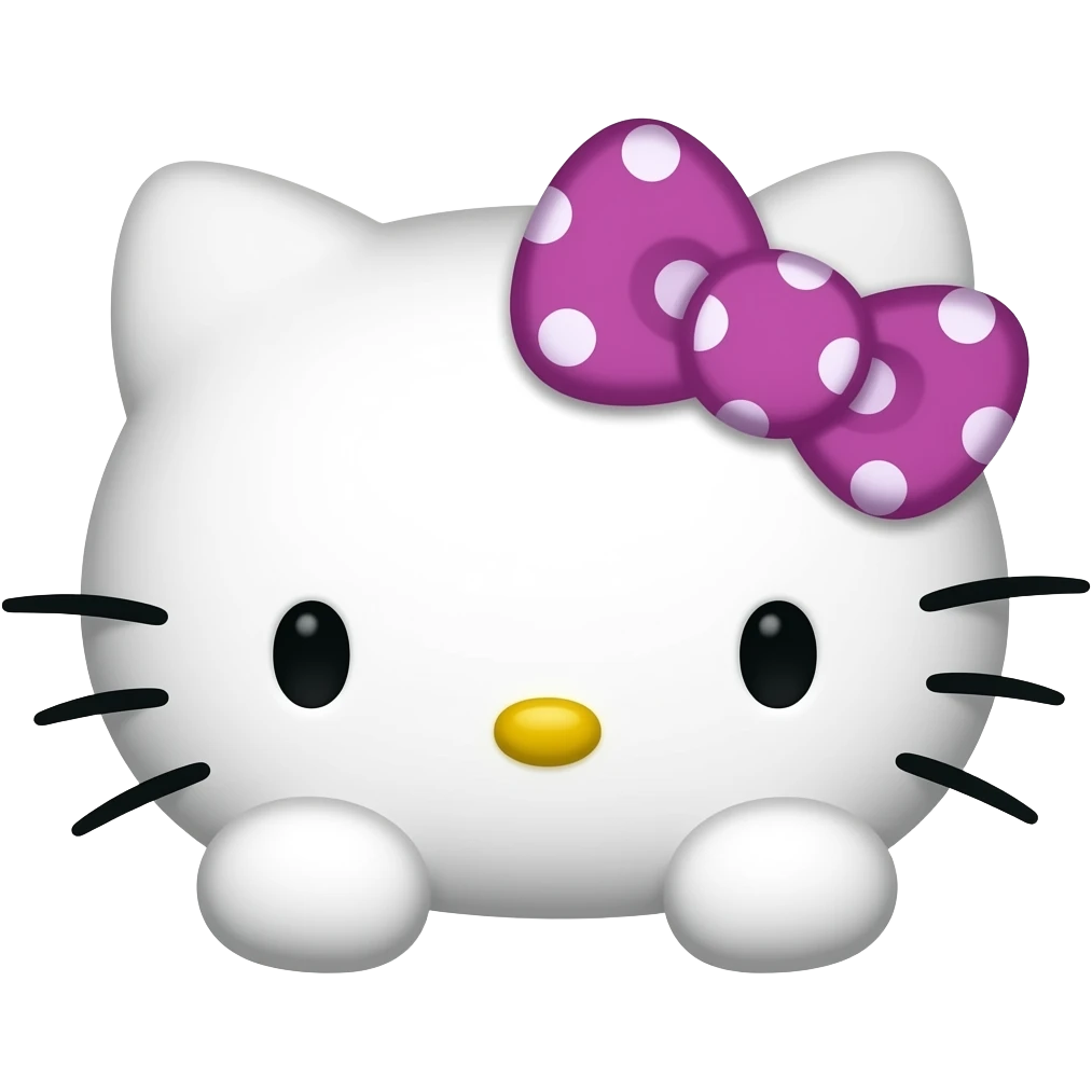 Hello Kitty head with two front paws and a bright purple bow with white polka dots emoji