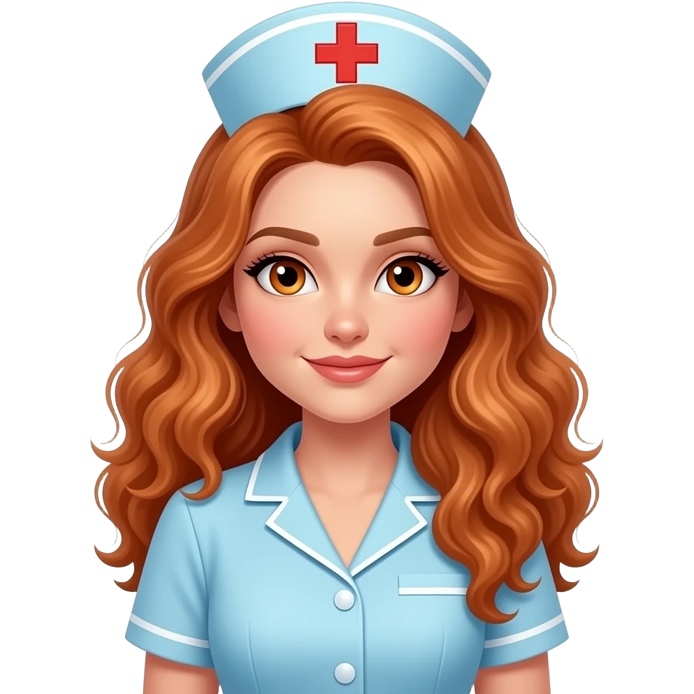 sexy girl with long curly ginger hair and ginger eyes is a nurse emoji