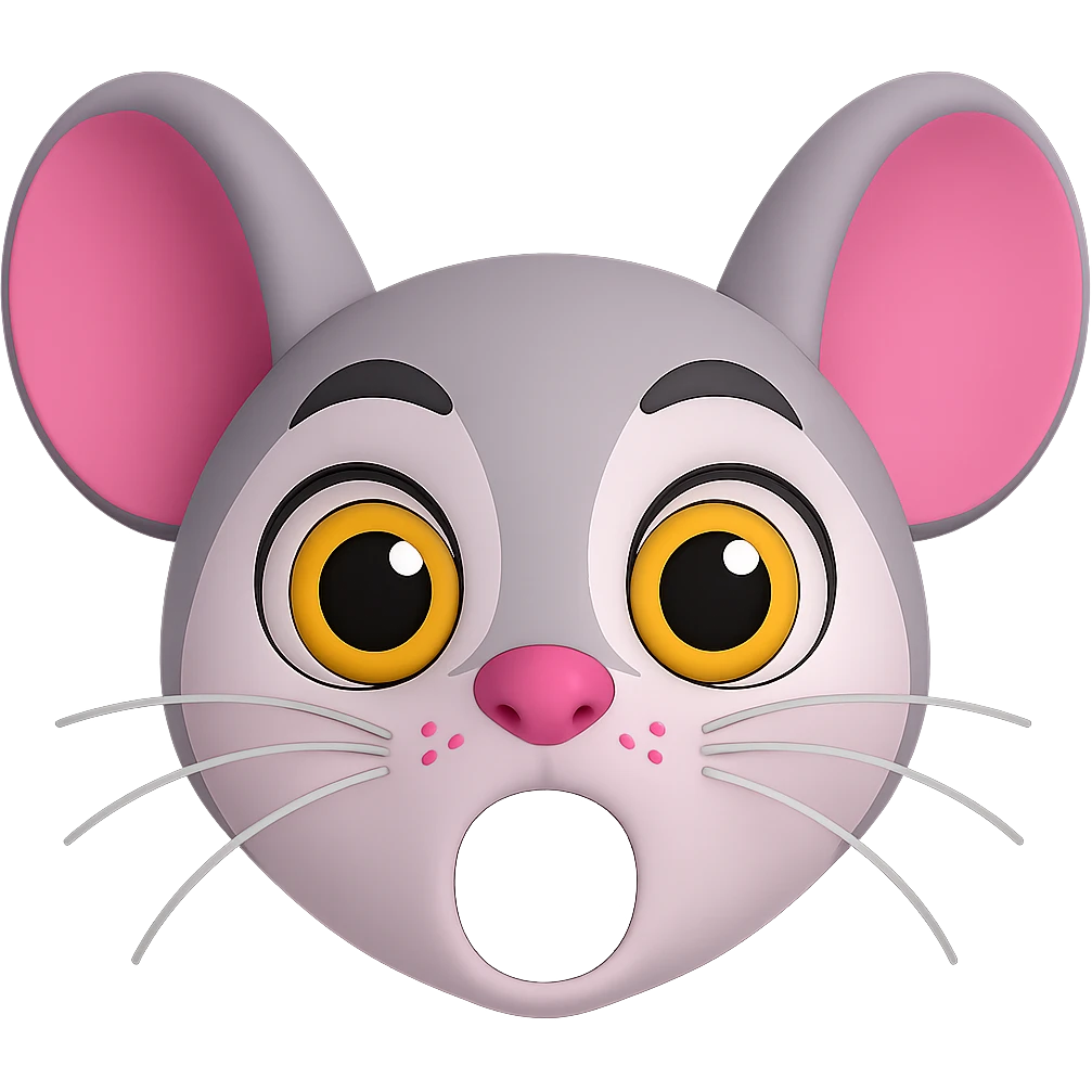 Change the expression to have an open mouth instead of tongue out. Make the grey outline color above the eye darker. Keep the same colors for the rest. The original style is 3D emoji style, please maintain the 3D emoji style look with transparent background. emoji