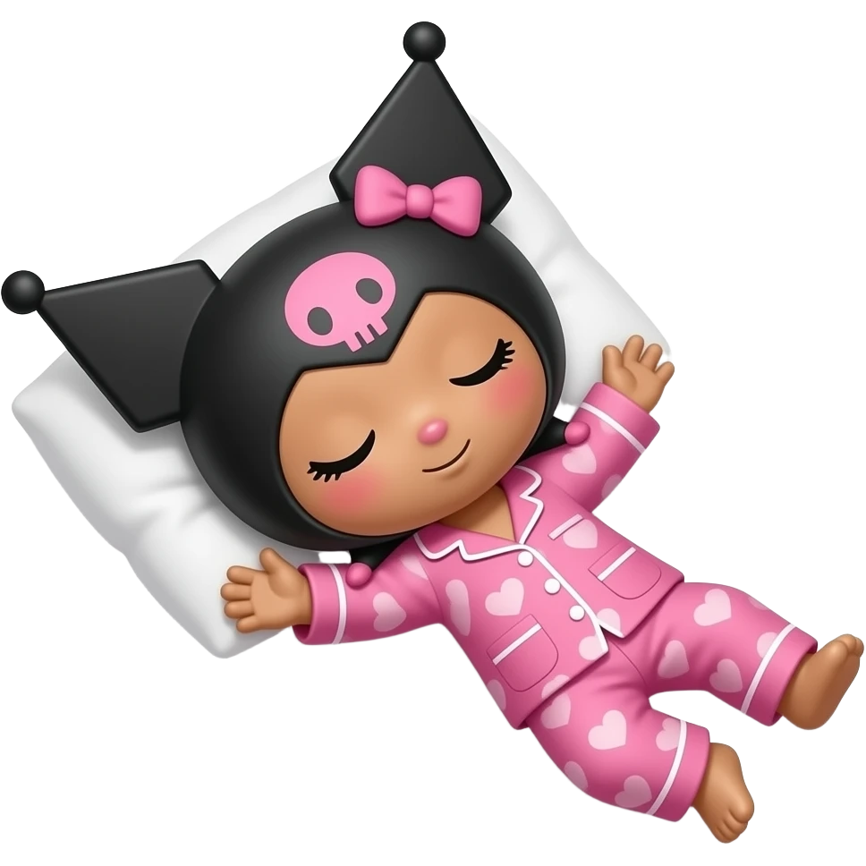 brown skin tone kuromi in hot pink pajamas falling asleep emoji