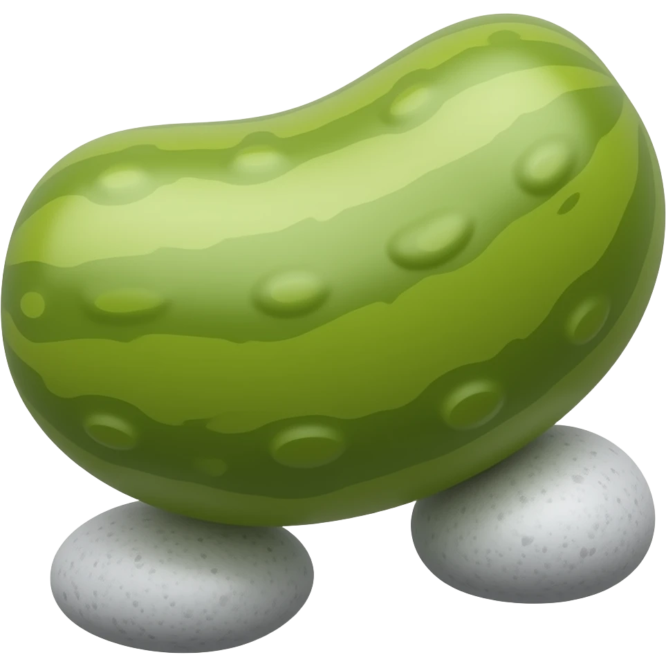 stone shaped like a cucumber with two spherical stones attached under it emoji