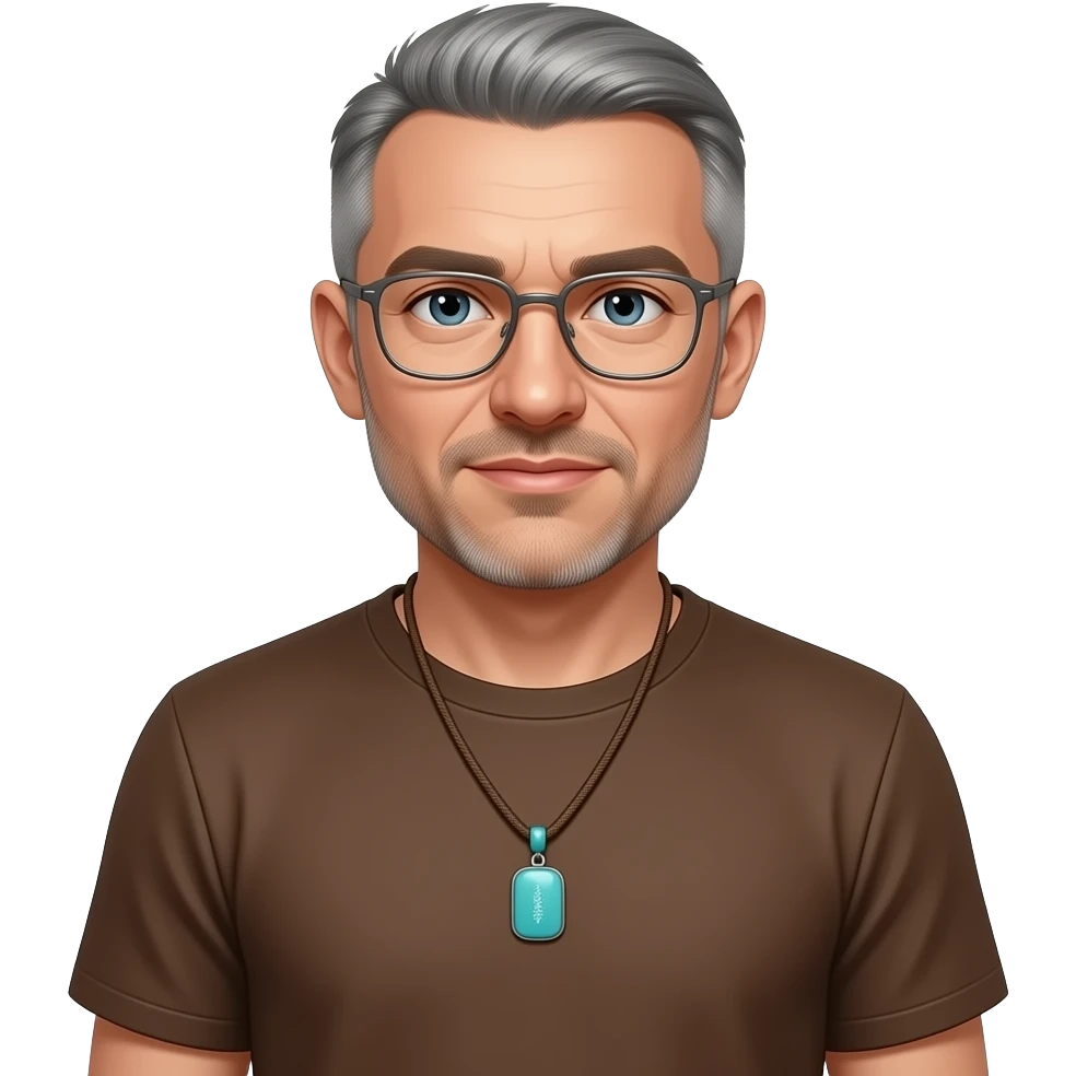 pointed chin pointed chin haved face pendant without a clasp Turquoise on brown paracord t shirt shaved grey short hair full-length photo of extreme streetwear clean-shaven face cool boy thin metal-framed glasses very entellectual man, 48 years old street wear stubble, shaved short with clippers emoji
