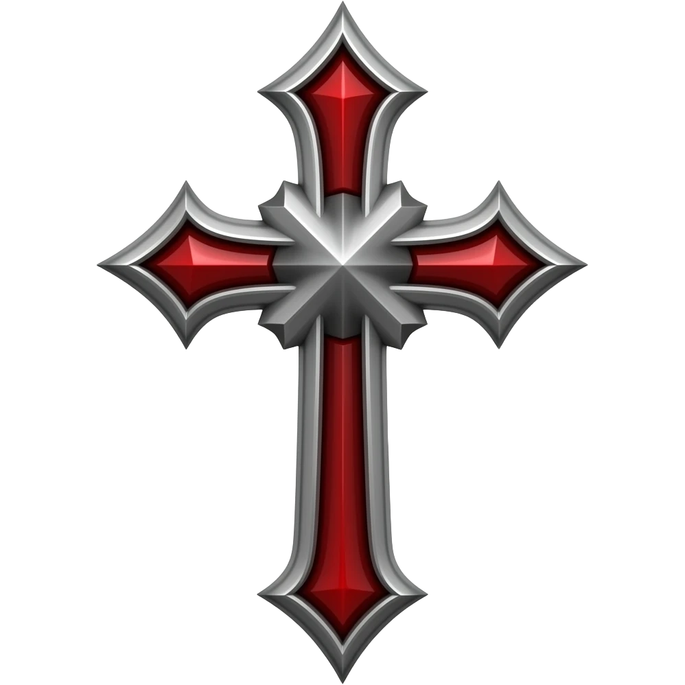 A black silver and red Gothic cross emoji