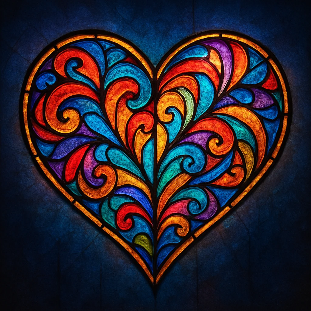 heart with a stained glass effect, digital illustration emoji