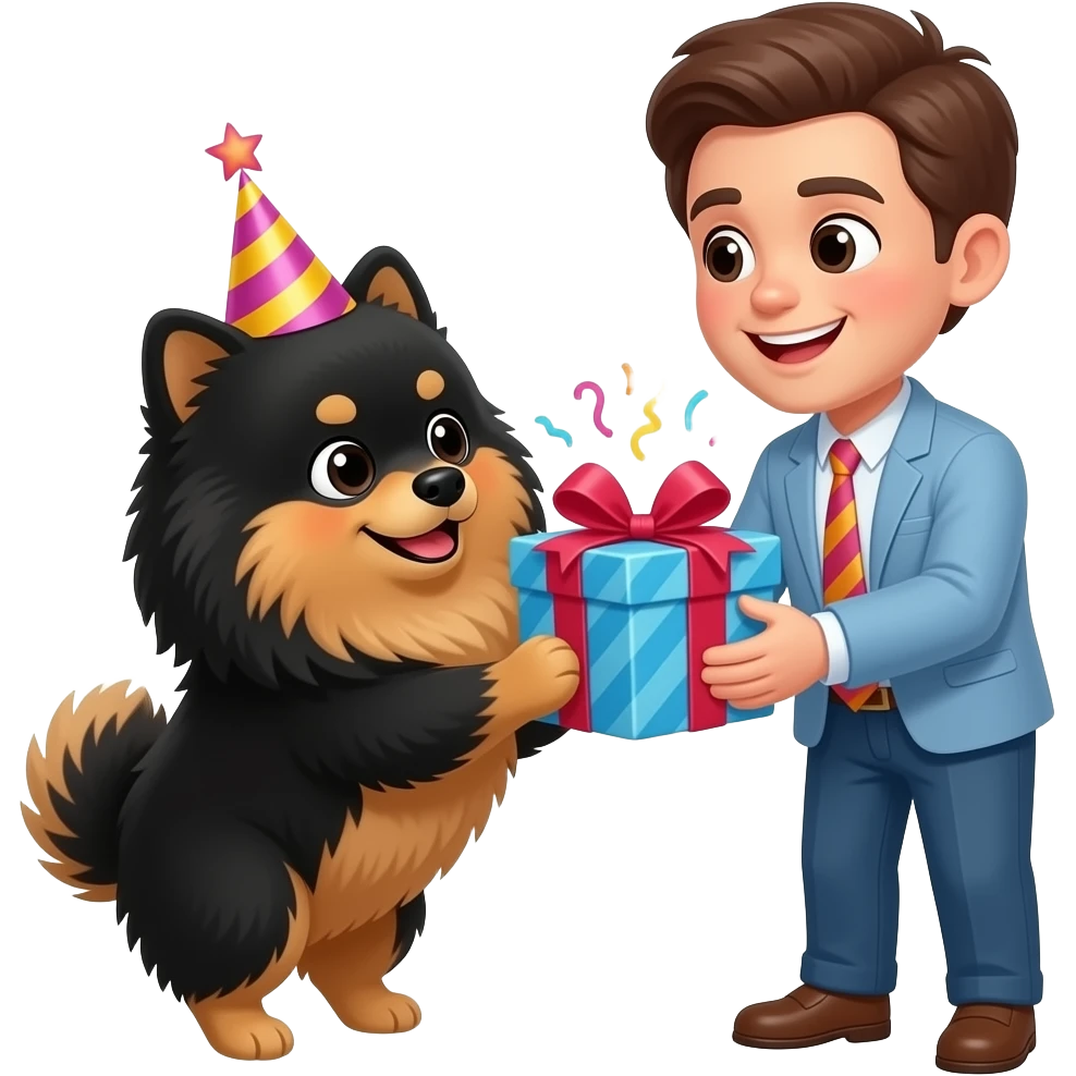 Gift Lulu da pomerania preto e marrom parabenizando a aniversariante emoji