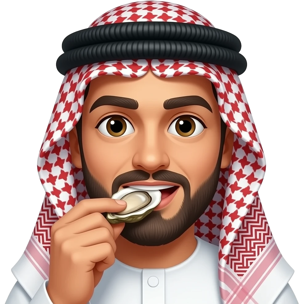 Arab man wearing turban licking oyster emoji