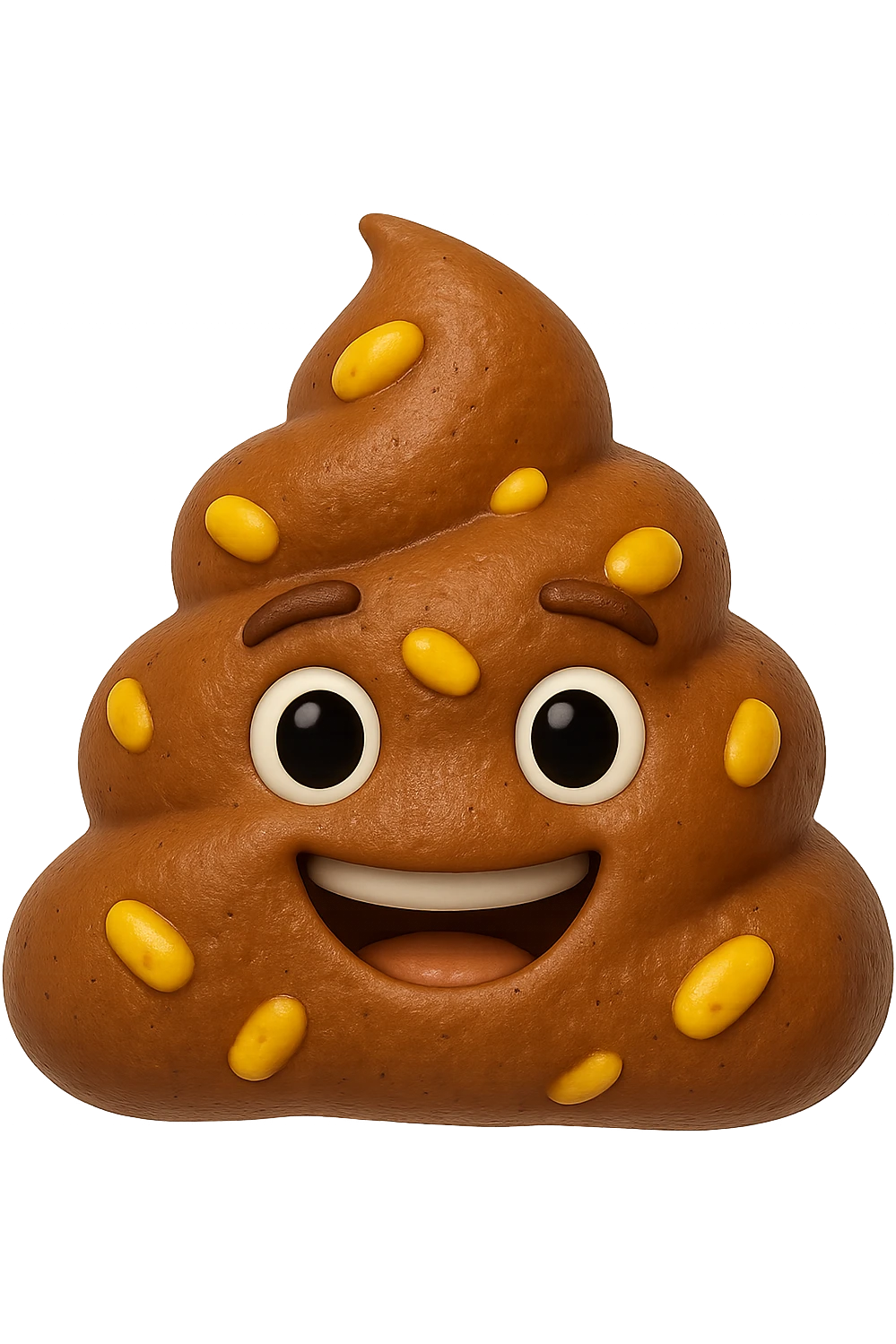 emoji stile iphone 3d di una cacca con mais visibile all'interno, iperrealistiche 4k emoji