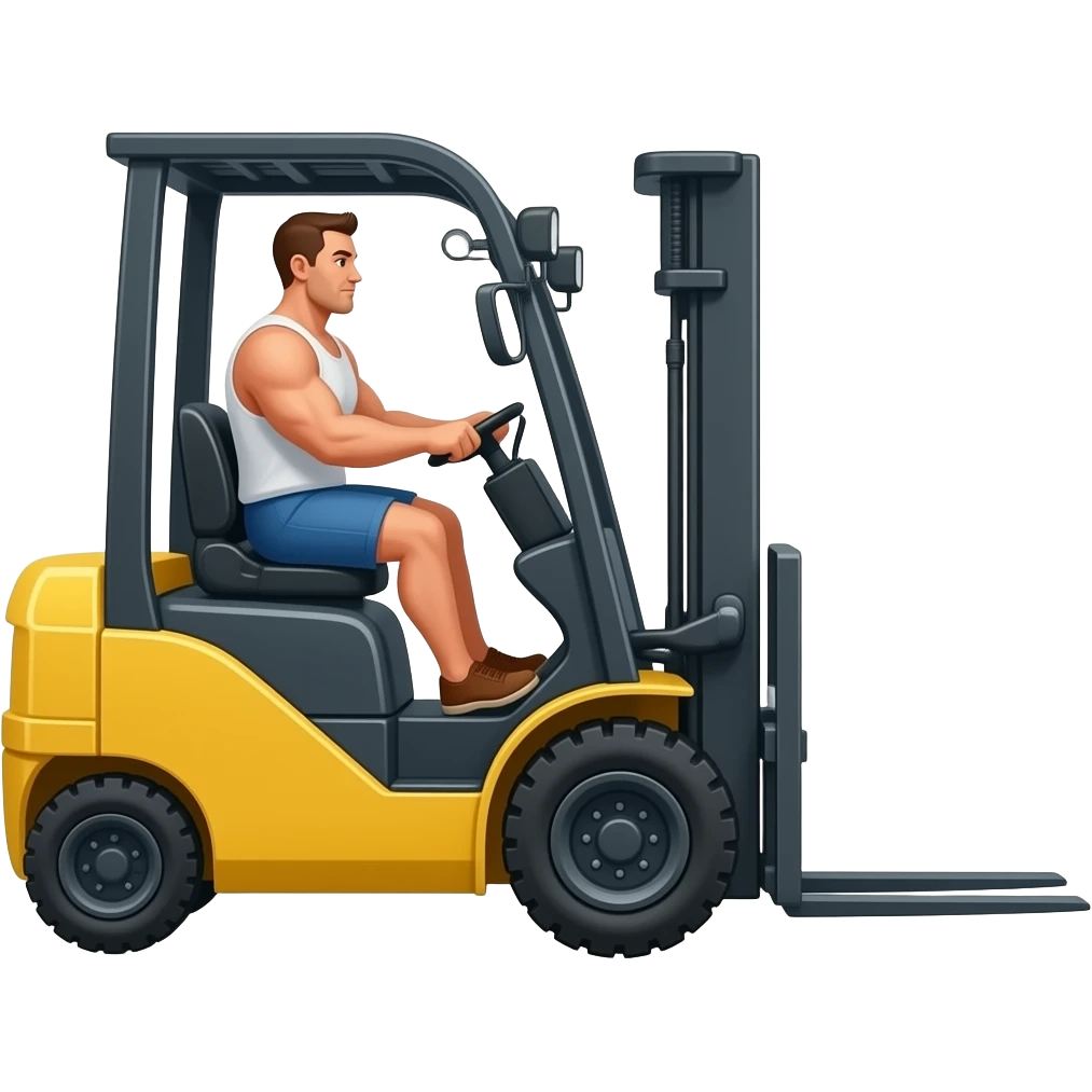 A yellow forklift going right, with a strong man driving. emoji