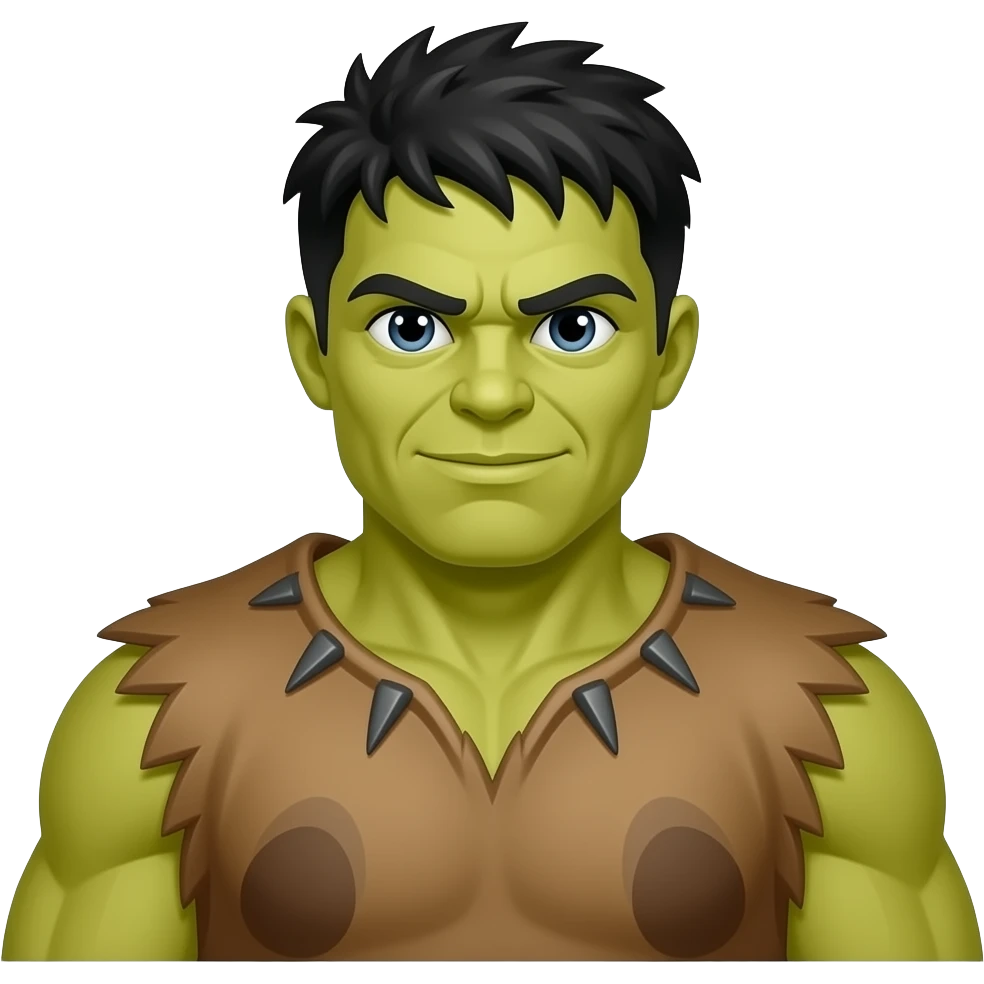 a Hulk wearing ancient animal skin cloth, half body, icon, yellow skin emoji