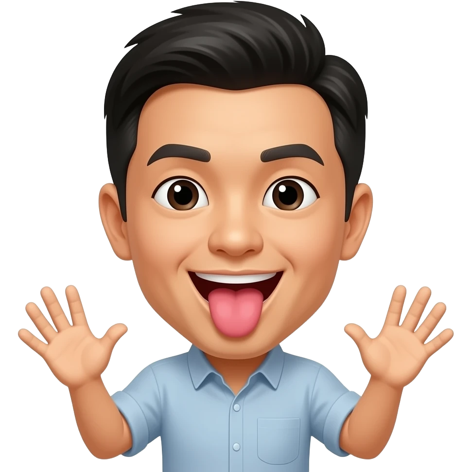 chinese emoji with tongue out and hands emoji
