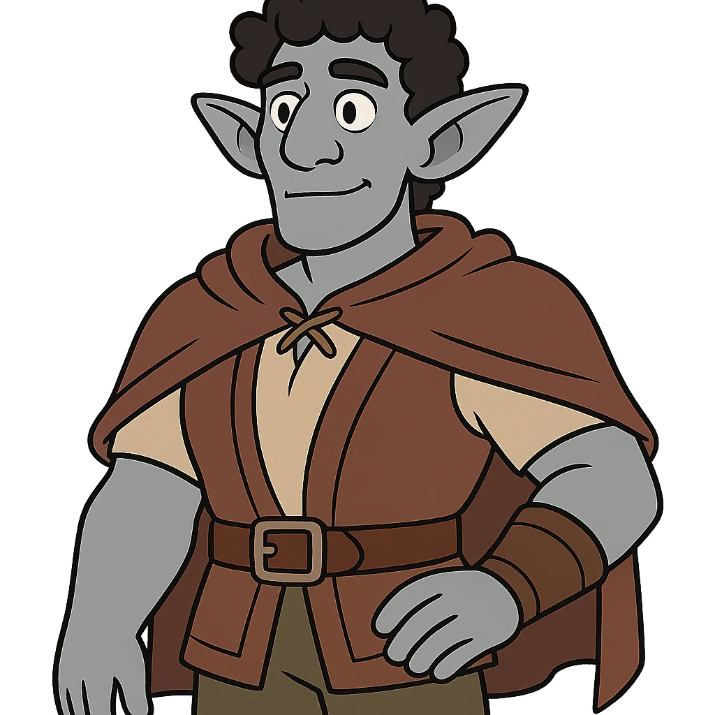 firbolg from DnD with gray skin, black curly hair, clean-shaven face, no beard in flat toon style emoji