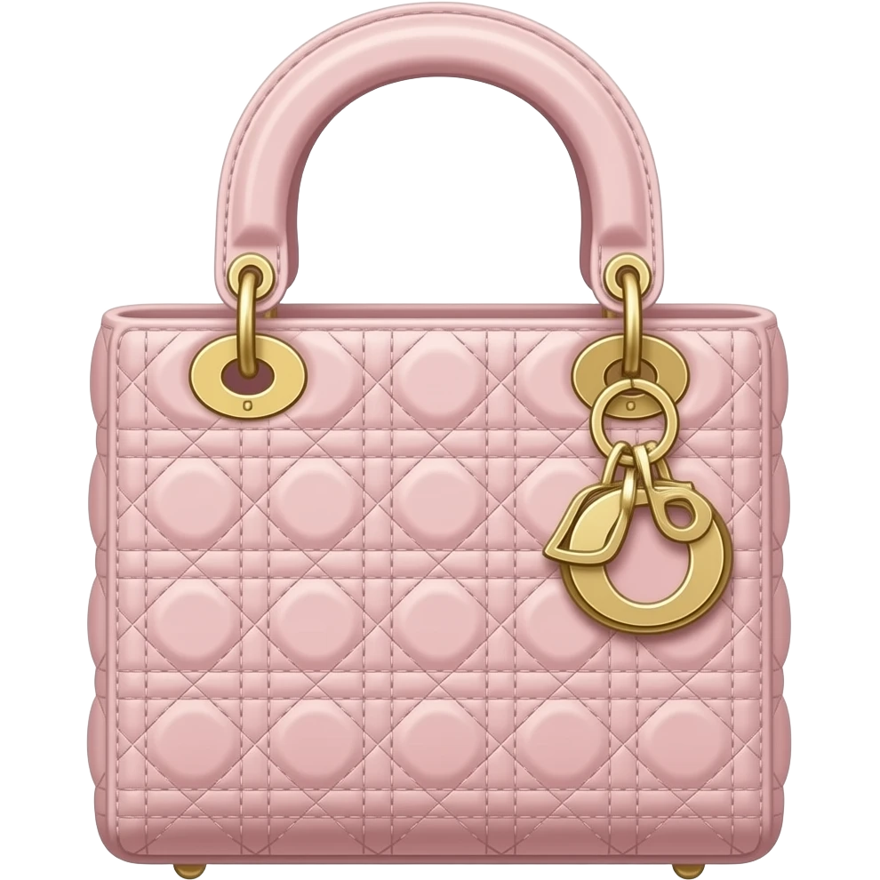 Elegant quilted designer handbag inspired by Princess Diana style, isolated, centered, no background, blush pink leather, gold hardware, top handle, feminine luxury London aesthetic emoji