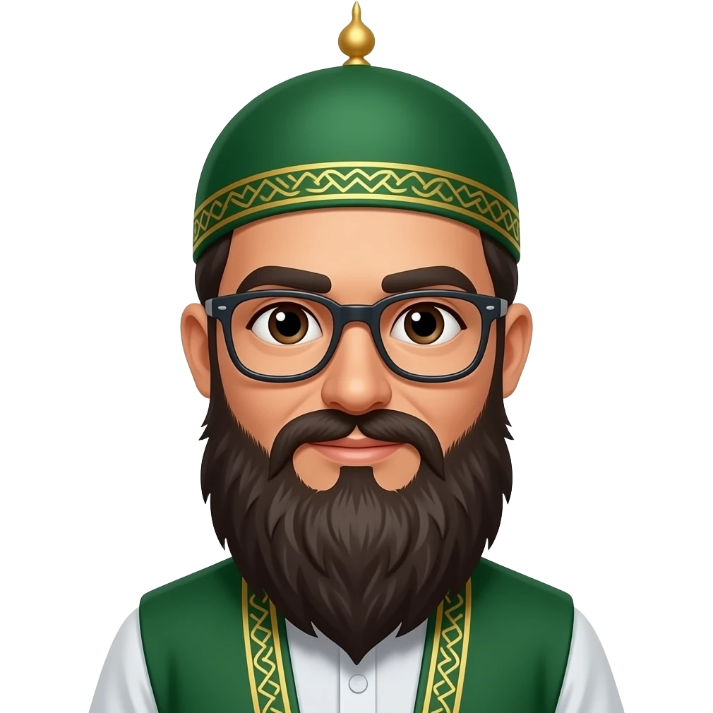 molvi with green mosque cap long beard and cool unorthodox style girly glasses emoji