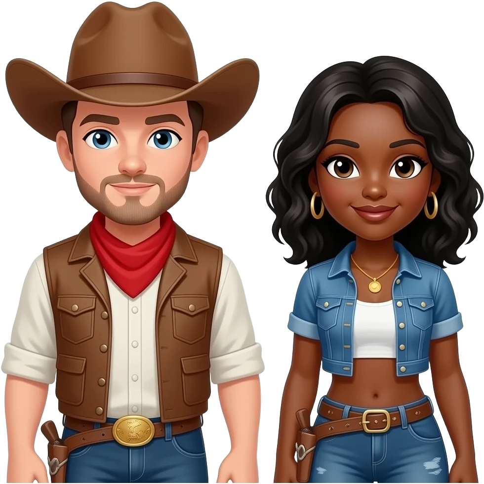 White skin cowboy man with black skin cowgirl woman emoji