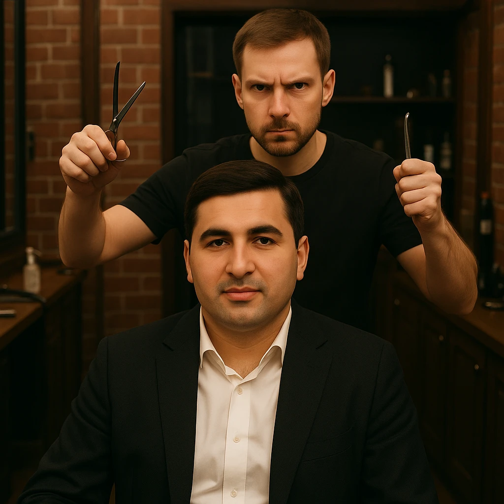 mijozni yuzini emas birinchi rasimdagi odamni yuzi 2 rasmdagi soch oladigan odamni yuzini birinchi rasimdagi odamni yuziga uxshasin mijozni yuzi boshqacha bulsin emoji
