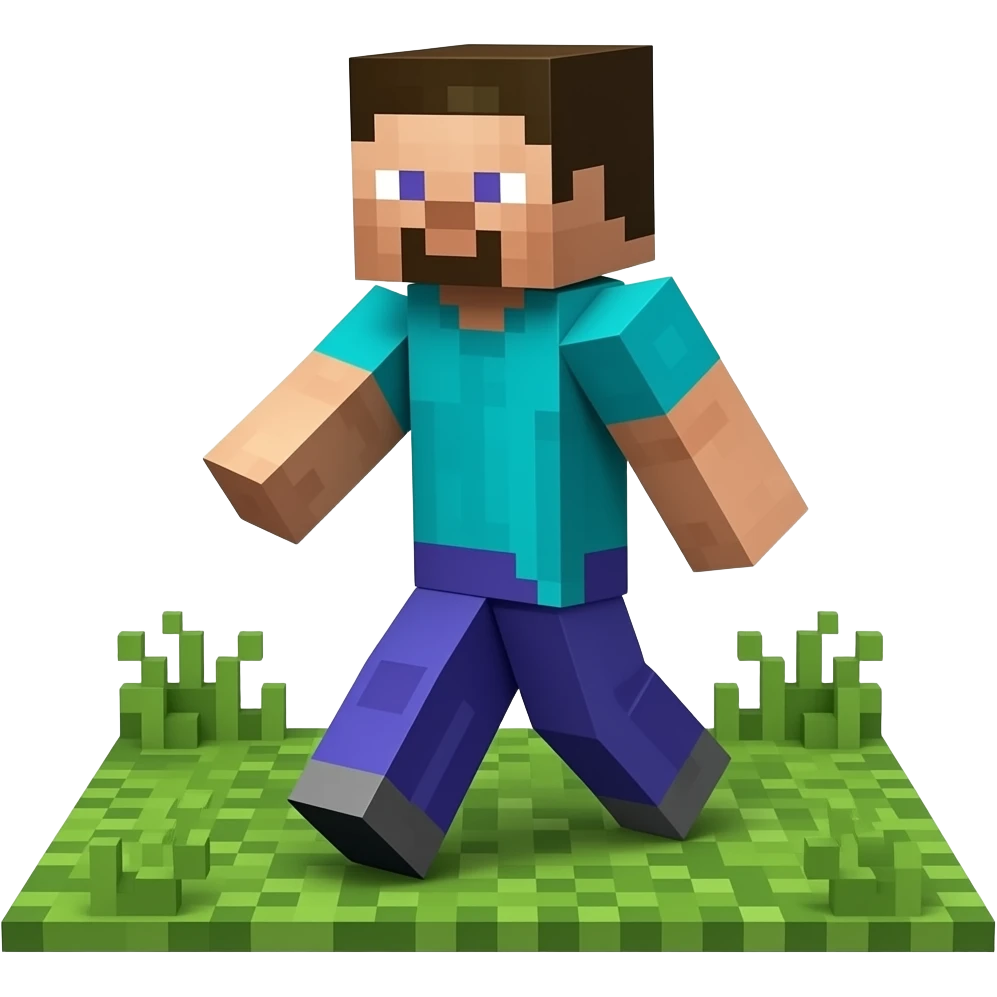 Steve from minecraft walking on pixel grass and he is also pixelated too and he's eyes are black and white emoji