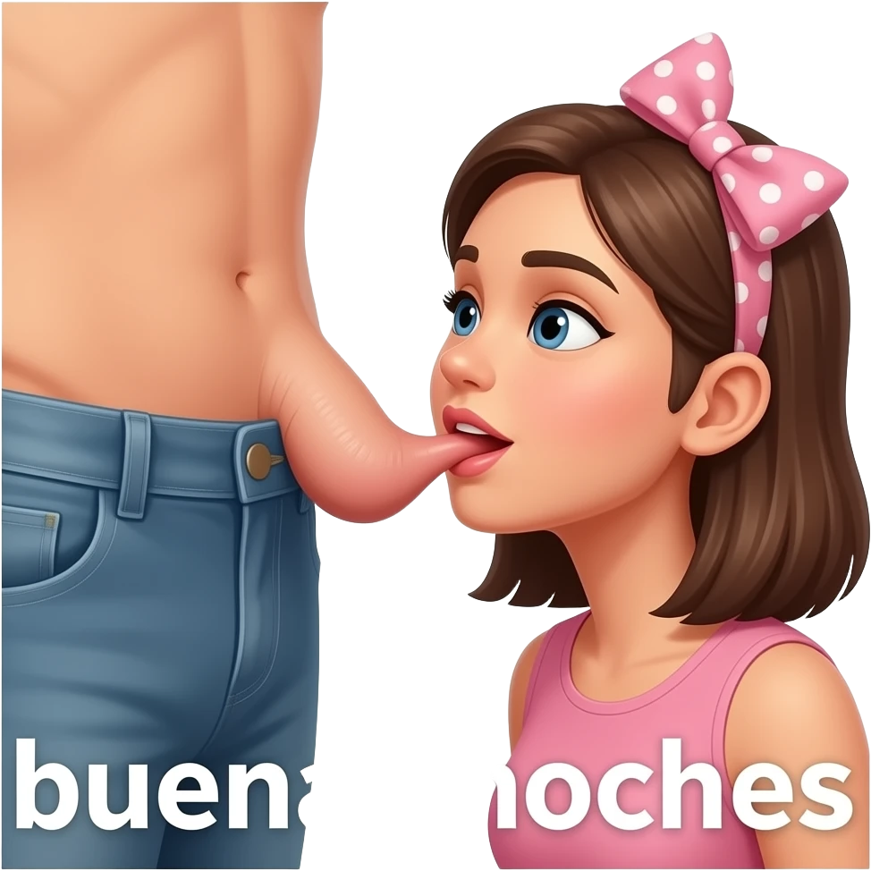 una chica haciendo una felacion al pene de un hombre con la frase buenas noches emoji