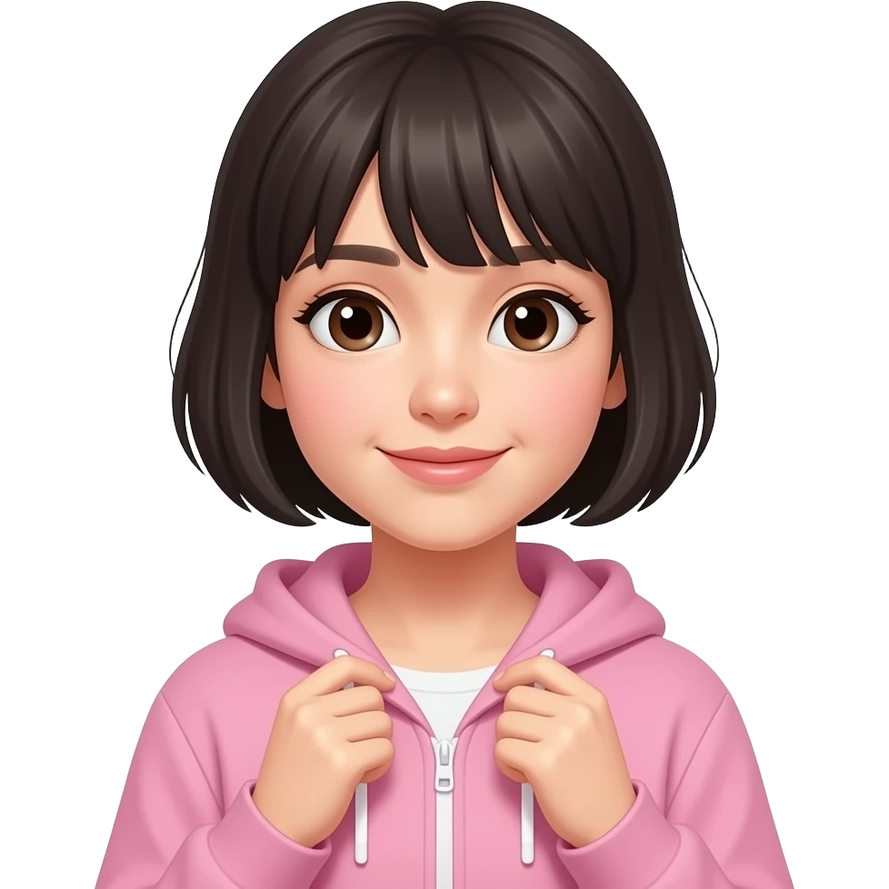chica de cabello oscuro y corto, sin accesorios, colocandose ropa comoda color rosa emoji