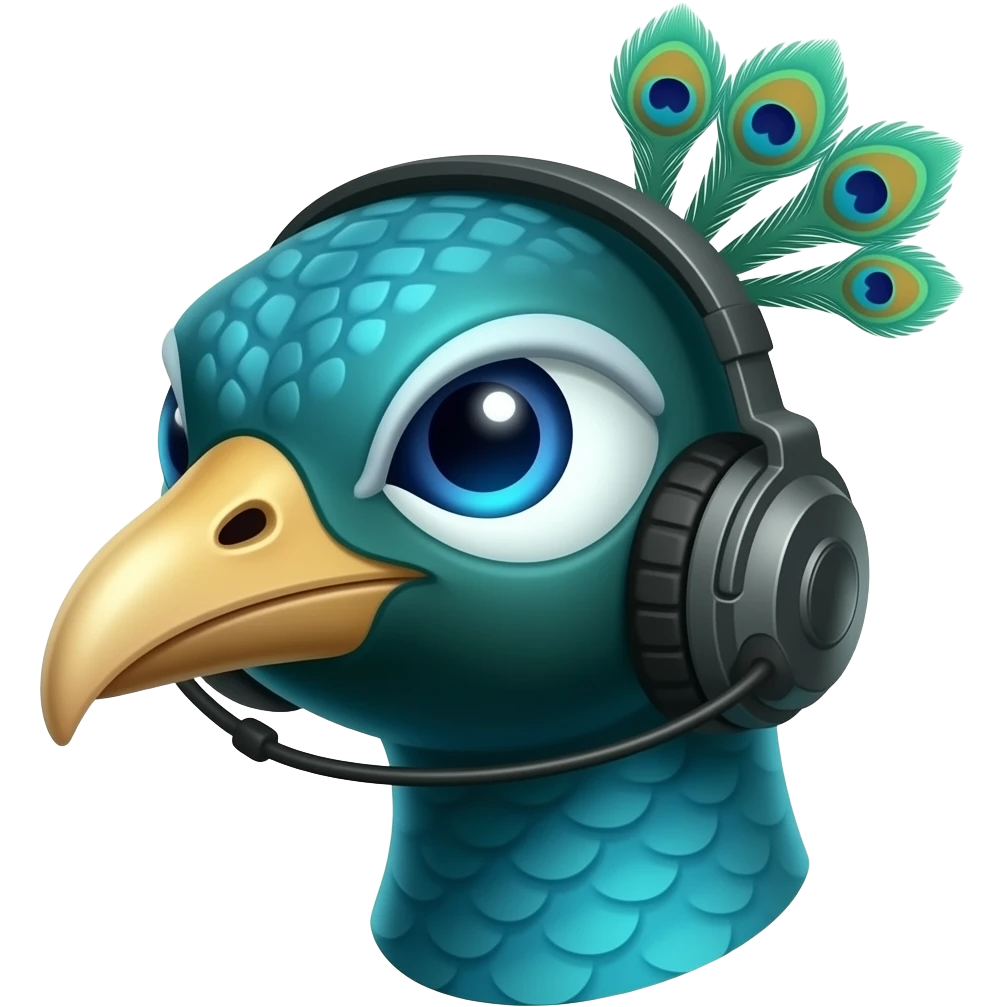 A peacock head, styled like an japanese ninja, with a headset emoji