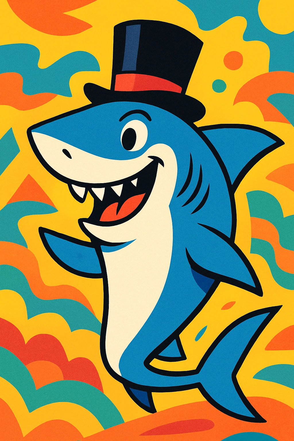 shark with a top hat, cartoon style, vibrant colors emoji