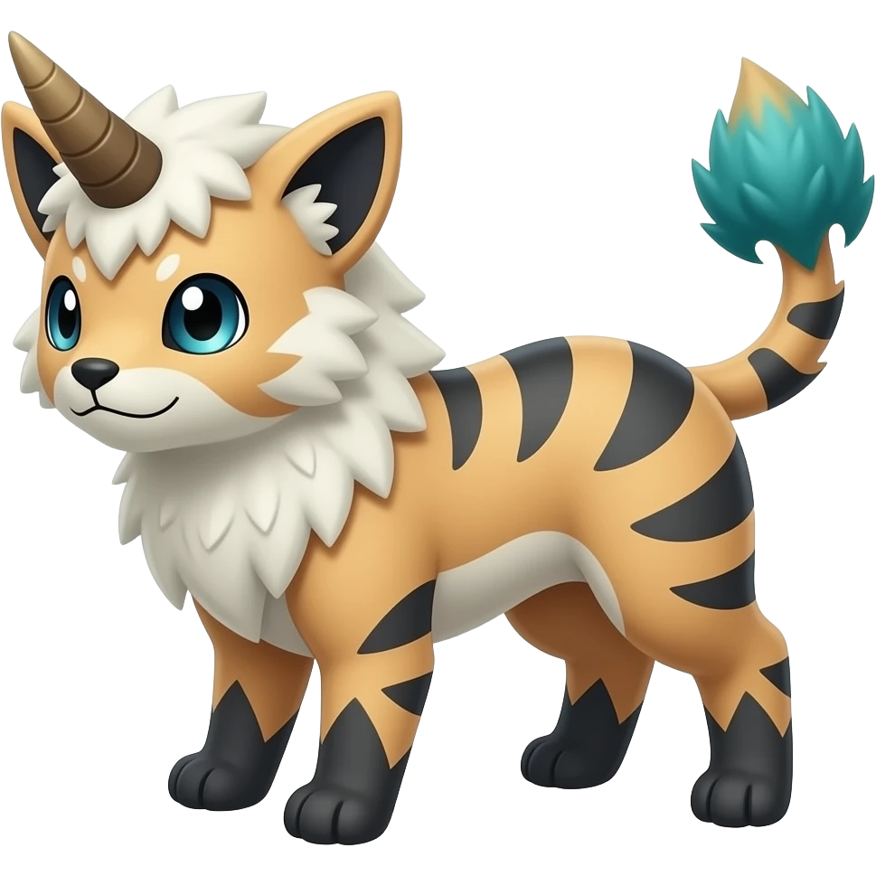 Horned Digitigrade furry fuzzy elemental realistic pretty fluffy furry fuzzy cute smooth soft shiny patterned quadrupedal Randomly patterned Shinx-Pyroar-Houndour-Arcanine-Electrike-animal-hybrid, full body, with an imp-spade-tail emoji