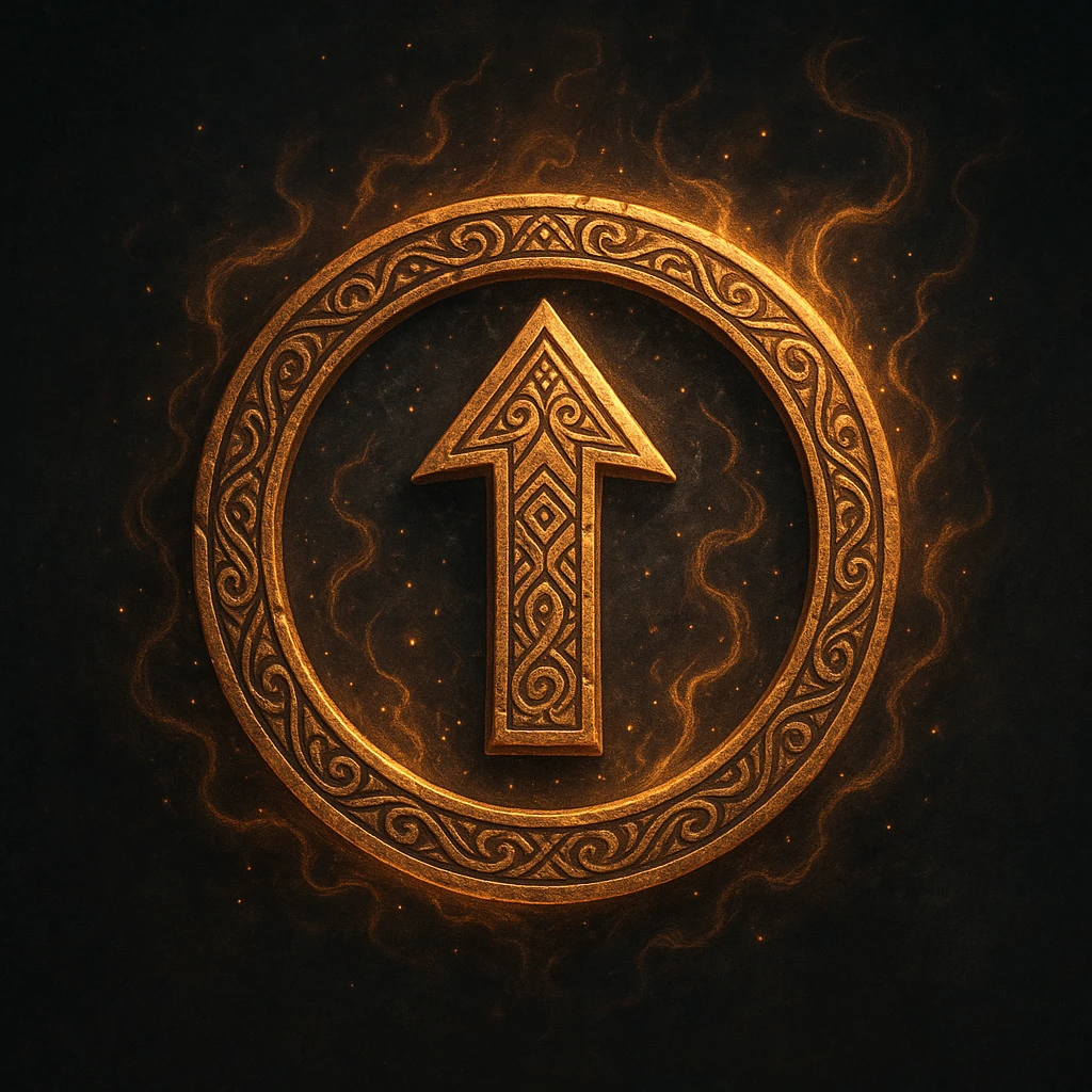 talisman-inspired up arrow in a circle, engraved patterns, mystical aura, magical amulet, ornate emoji