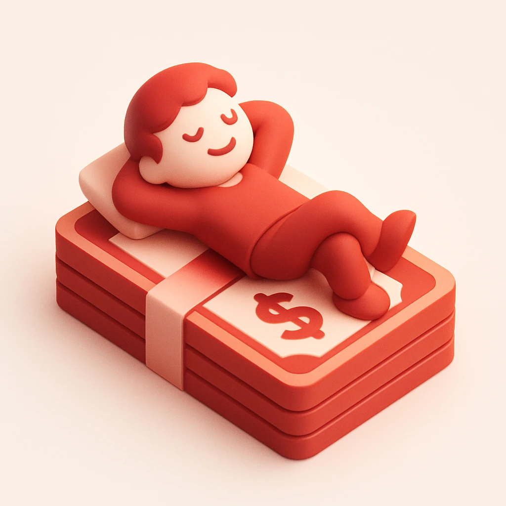 happy person napping on mattress of money emoji